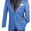 Royal Blue Modern Fit Paisley Pattern Jacquard Fabric Jacket With Bow Tie -Suit Gold Style Shop BM 1 ROYAL