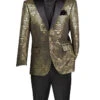 Gold Modern Fit Jacquard Jacket With Matching Bow Tie Metallic Design -Suit Gold Style Shop BM 4 GOLD