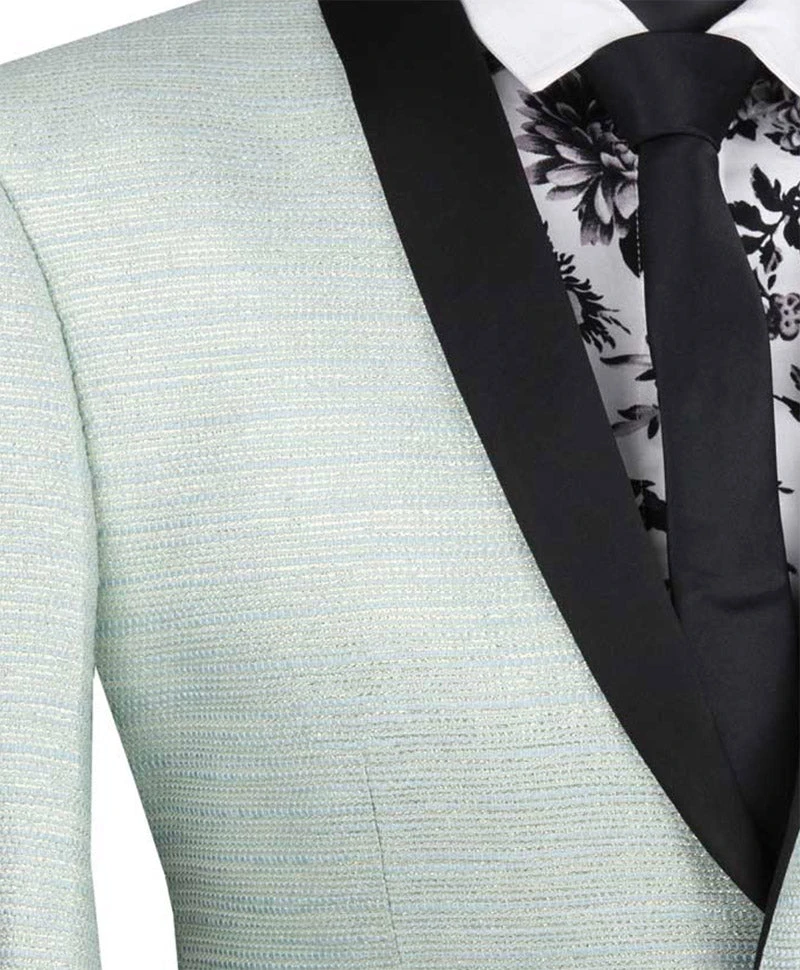 Aqua Metallic Stripe Slim Fit Jacket 2 Button Shawl Lapel 4 Aqua Metallic Stripe Slim Fit Jacket 2 Button Shawl Lapel - Image 2