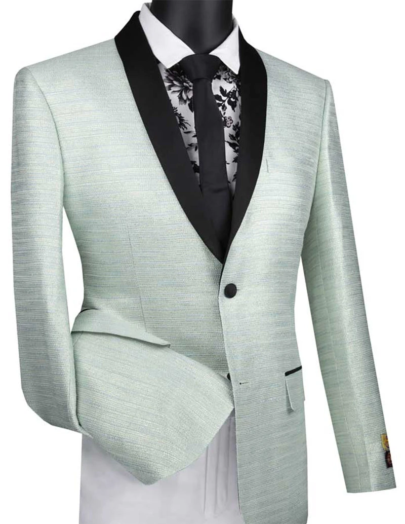 Aqua Metallic Stripe Slim Fit Jacket 2 Button Shawl Lapel 3 Aqua Metallic Stripe Slim Fit Jacket 2 Button Shawl Lapel