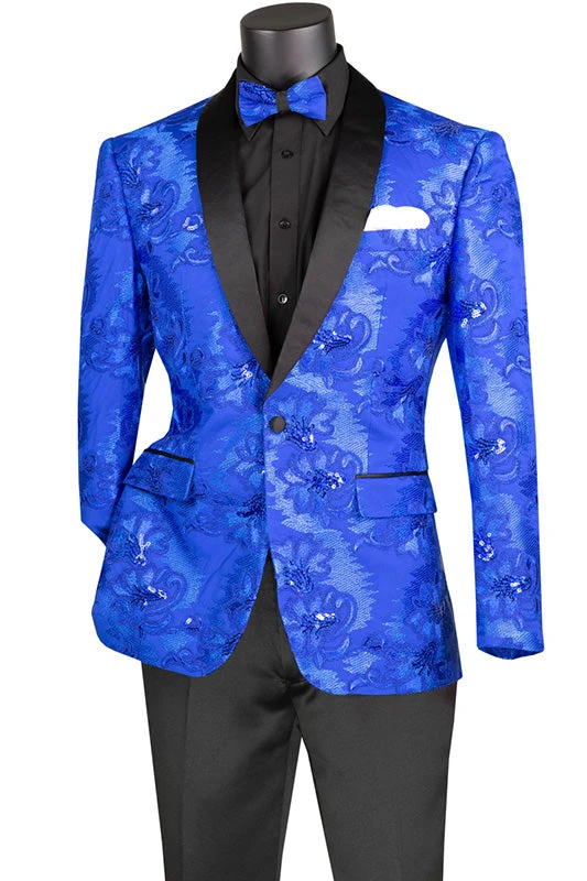 Royal Blue Embroidery Slim Fit Jacket Shawl Lapel With Bow Tie 3 Royal Blue Embroidery Slim Fit Jacket Shawl Lapel With Bow Tie