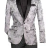 Silver Embroidery Slim Fit Jacket Shawl Lapel With Bow Tie