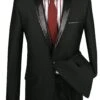 Slim Fit Black Shiny Sharkskin Party Jacket With Sequins Lapel -Suit Gold Style Shop BSQ 3 BLK