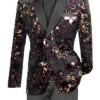 Black Slim Fit Velvet Sequin Floral Pattern Jacket 1 Black Slim Fit Velvet Sequin Floral Pattern Jacket -Suit Gold Style Shop BSQ 4 BLACK