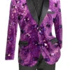 (XL, 2XL) Purple Slim Fit Velvet Sequin Floral Pattern Jacket -Suit Gold Style Shop BSQ 4 PURPLE