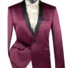 Wine Slim Fit Blazer Stretch Sateen 1 Button With Narrow Shawl Lapel