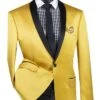 Gold Slim Fit Blazer Stretch Sateen 1 Button With Narrow Shawl Lapel -Suit Gold Style Shop BST 1 GOLD