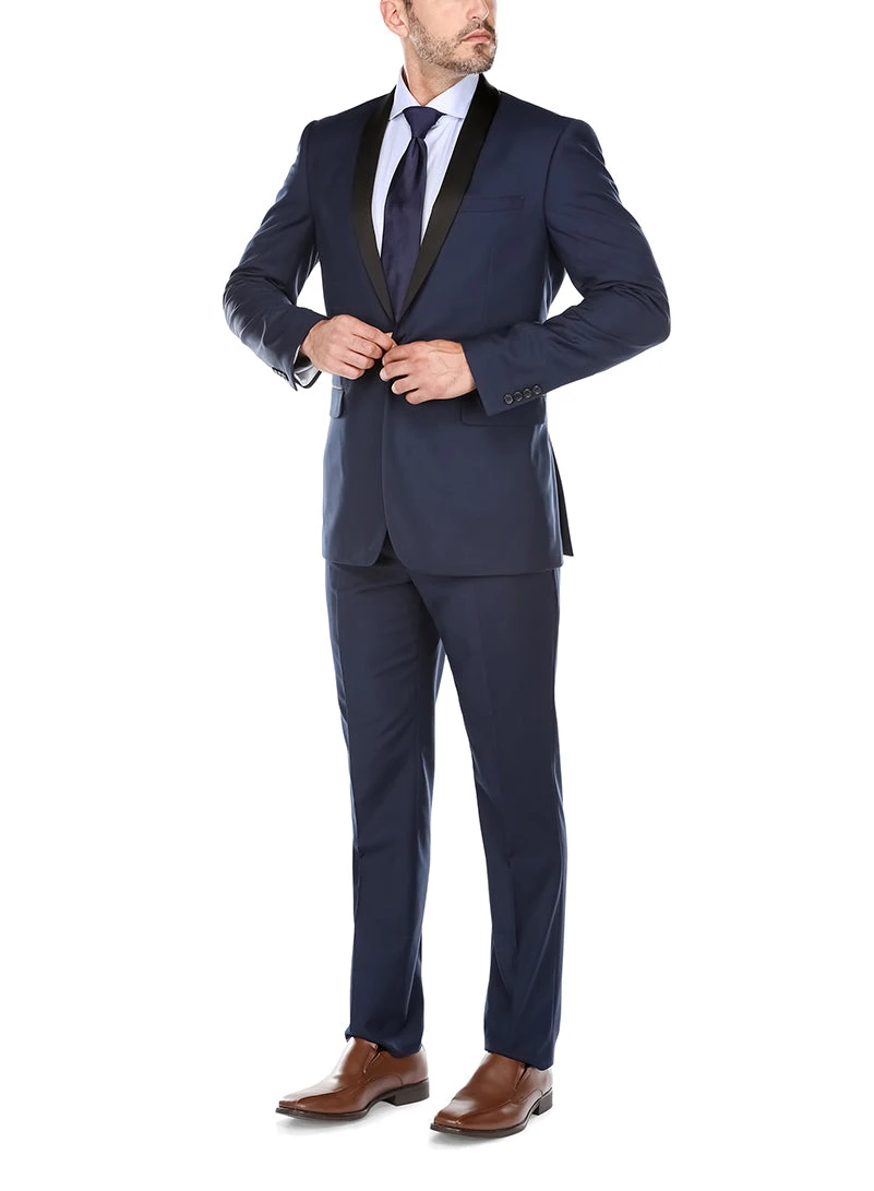 Blue 2 Piece Tuxedo Shawl Lapel Slim Fit 5 Blue 2 Piece Tuxedo Shawl Lapel Slim Fit - Image 3