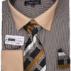 Black Beige Mini-Houndstooth Dress Shirt Set With Tie And Handkerchief -Suit Gold Style Shop DN130M BlackBeige