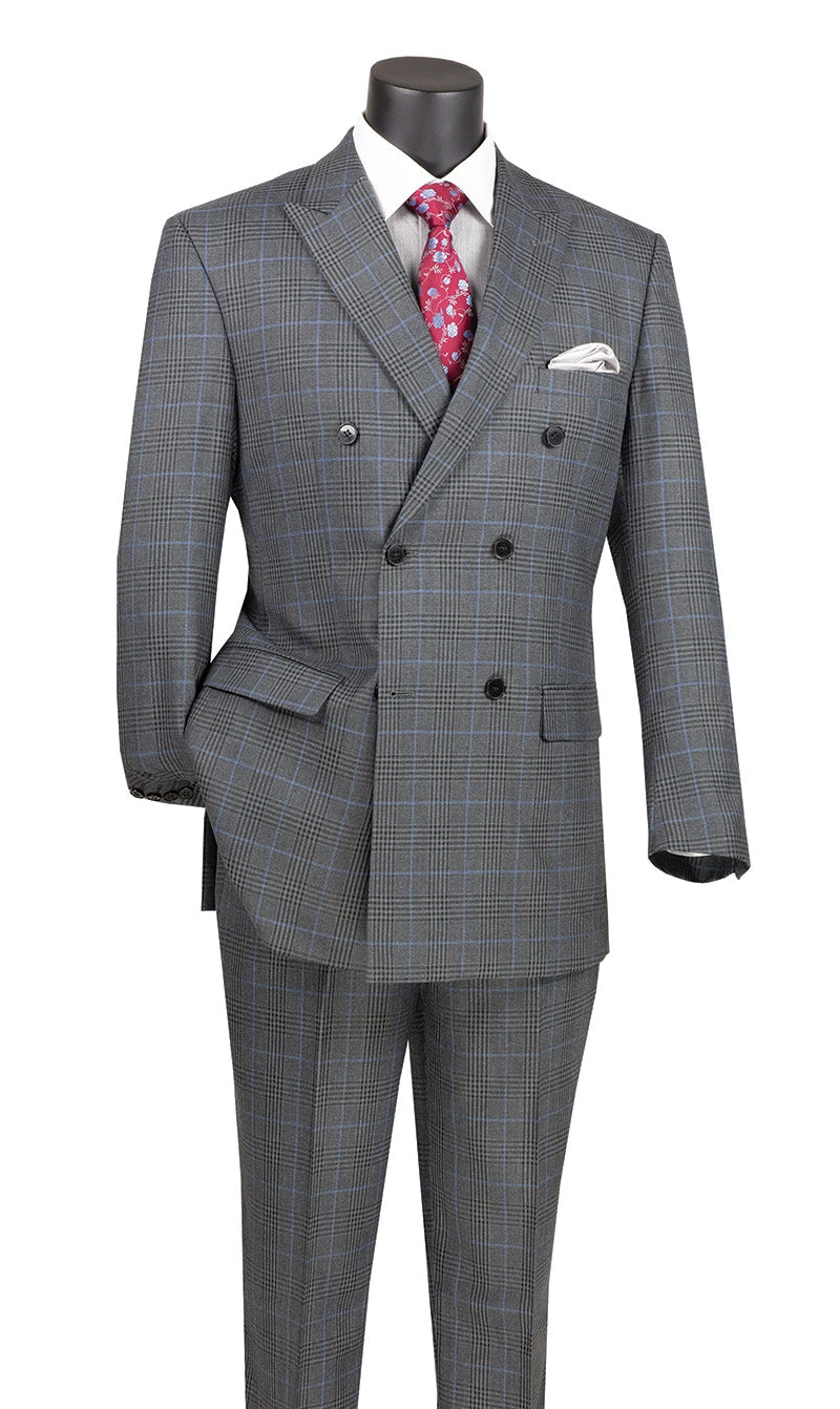 Alexander Collection - Charcoal Double Breasted 2 Piece Suit Regular Fit Tone On Tone Windowpane 3 Alexander Collection - Charcoal Double Breasted 2 Piece Suit Regular Fit Tone On Tone Windowpane