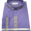 Men's Banded Collar Embroidered Shirt In Purple/Gold -Suit Gold Style Shop DS2005C purple