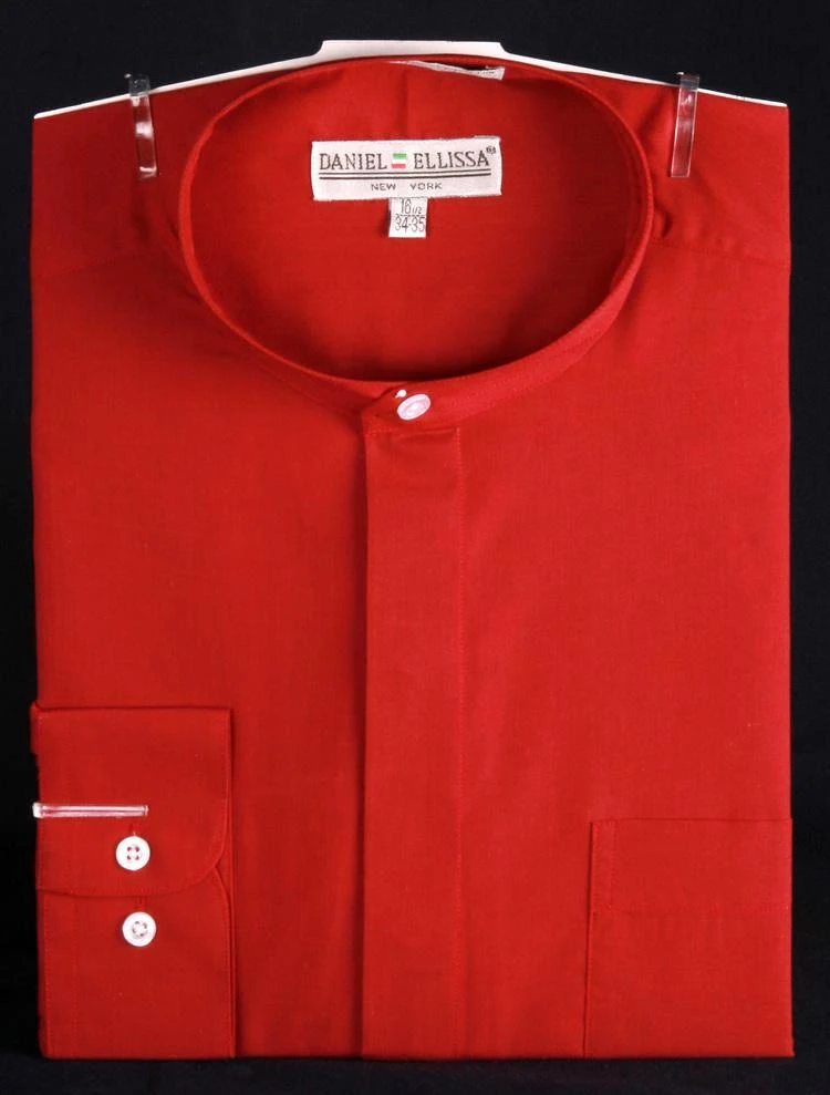 Basic Banded Collar Dress Shirt In Red 3 Basic Banded Collar Dress Shirt In Red