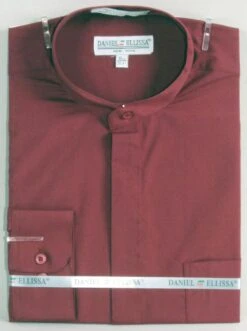 Basic Banded Collar Dress Shirt In Burgundy