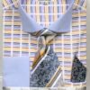 French Cuff Cotton Shirt In Blue With Tie, Cuff Links And Handkerchief -Suit Gold Style Shop DS3783P2 BLUE