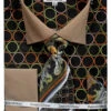 French Cuff Printed Cotton Shirt In Black/Taupe With Tie, Cuff Links And Handkerchief -Suit Gold Style Shop DS3784P2 BLK BROWN