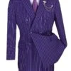 Rockefeller Collection - Double Breasted Stripe Suit Purple Regular Fit 2 Piece 2 Rockefeller Collection - Double Breasted Stripe Suit Purple Regular Fit 2 Piece -Suit Gold Style Shop DSS 4 PURPLE