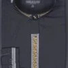 Basic Banded Collar Dress Shirt With Embroidery In Black -Suit Gold Style Shop DS 3111C BLACK