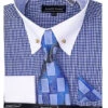 Blue Houndstooth Dress Shirt Set With Cuff -Suit Gold Style Shop Dn101m blue 0e1e4e11 c63f 43e0 ac26 553d52a8c5fb