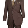 Nola Collection - Brown Regular Fit 2 Piece Suit Flat Front Pants With 2″ Elastic Waist Band -Suit Gold Style Shop F 2C900 BROWN
