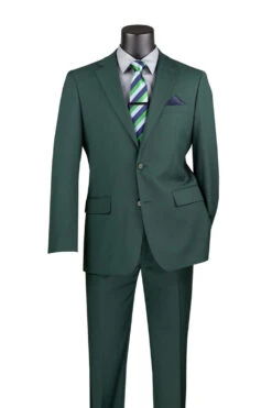 Nola Collection - Hunter Green Regular Fit 2 Piece Suit Flat Front Pants With 2″ Elastic Waist Band