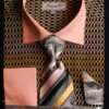 French Cuff Printed Tone On Tone Shirt In Black/Gold With Tie, Cuff Links And Handkerchief