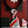 French Cuff Printed Tone On Tone Shirt In Black/Red With Tie, Cuff Links, And Handkerchief -Suit Gold Style Shop FRV4127P2 4