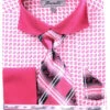 French Cuff Checker Pattern Cotton Shirt In Fuchsia With Tie, Cuff Links And Handkerchief -Suit Gold Style Shop FRV4128P2 FUCHSIA