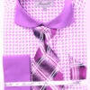 French Cuff Checker Pattern Cotton Shirt In Lilac With Tie, Cuff Links And Handkerchief -Suit Gold Style Shop FRV4128P2 LILAC