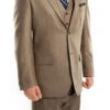 Dark Tan 3 Piece Modern Fit Suit 2 Button V-Neck Vest -Suit Gold Style Shop M158 09