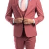 Coral Solid Color 3 Piece Slim Fit Suit 1 Button Peak Lapel 2 Coral Solid Color 3 Piece Slim Fit Suit 1 Button Peak Lapel -Suit Gold Style Shop M255US 06 CORAL