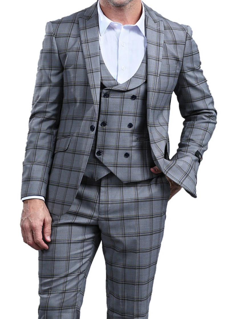 Green Slim Fit 3 Piece Suit Check Pattern 3 Green Slim Fit 3 Piece Suit Check Pattern