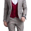 Burgundy Slim Fit Tuxedo 4 Piece Glen Plaid With Bow Tie -Suit Gold Style Shop M296SK BURGUNDY