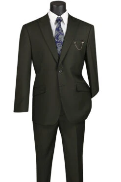 Olive Modern Fit 2 Piece Suit Textured Solid With Peak Lapel -Suit Gold Style Shop M2TR OLIVE JPG 800x1200 full