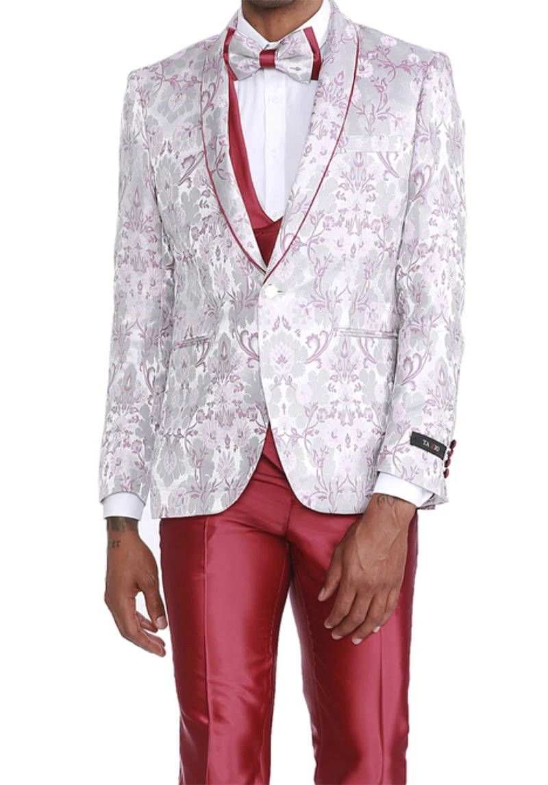 (36R, 50R) Pink Slim Fit Tuxedo 3-Piece Floral Pattern 3 (36R, 50R) Pink Slim Fit Tuxedo 3-Piece Floral Pattern