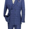Naples Collection - Blue Modern Fit Double Breasted Windowpane Peak Lapel 2 Piece Suit