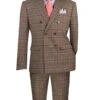 Brown Modern Fit Double Breasted Glen Plaid Peak Lapel 2 Piece Suit -Suit Gold Style Shop MDW 2 BROWN