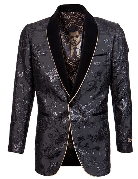 Empire Collection - Slim Fit Black Shawl Collar Sports Coat With Gold Trim 3 Empire Collection - Slim Fit Black Shawl Collar Sports Coat With Gold Trim