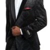 Empire Collection - Velvet Regular Fit Vintage Floral Blazer In Black -Suit Gold Style Shop ME167 01s