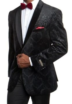 Empire Collection - Velvet Regular Fit Vintage Floral Blazer In Black