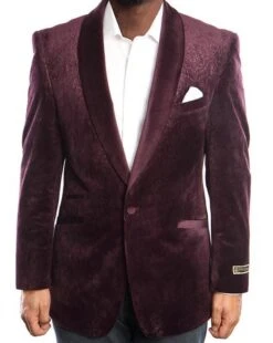 Empire Collection - Velvet Regular Fit Vintage Floral Blazer In Plum