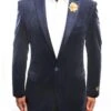 Empire Collection - Navy Velvet Stripe Sports Coat Modern Fit -Suit Gold Style Shop ME169 2