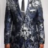 Empire Collection - Mens Modern Fit Black And Silver Floral Sports Coat -Suit Gold Style Shop ME170 02