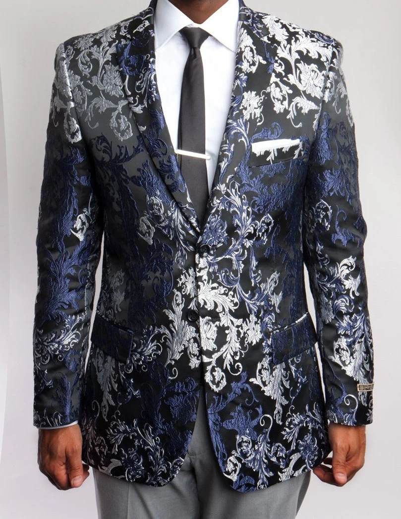 Empire Collection - Mens Modern Fit Black And Silver Floral Sports Coat 3 Empire Collection - Mens Modern Fit Black And Silver Floral Sports Coat
