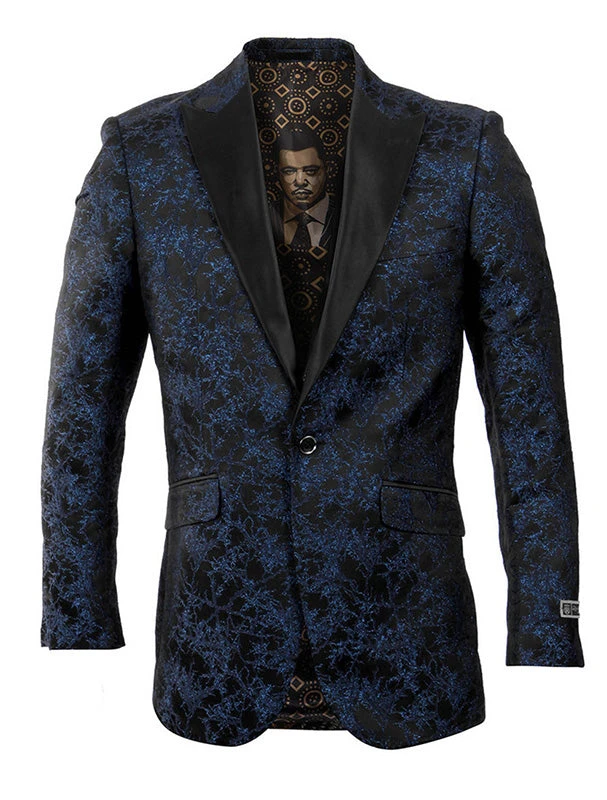 Empire Collection - Navy Modern Fit Spider Web Brushes Pattern Sports Coat 3 Empire Collection - Navy Modern Fit Spider Web Brushes Pattern Sports Coat