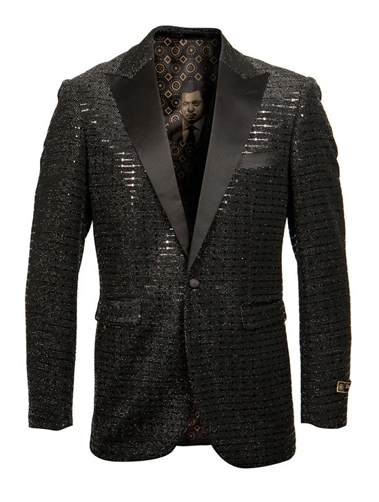 Empire Collection - Black Sequin Texture Design Sports Coat Slim Fit 3 Empire Collection - Black Sequin Texture Design Sports Coat Slim Fit