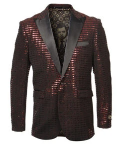 Empire Collection - Red Sequin Texture Design Sports Coat Slim Fit