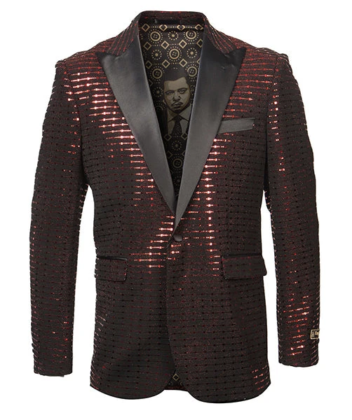 Empire Collection - Red Sequin Texture Design Sports Coat Slim Fit 3 Empire Collection - Red Sequin Texture Design Sports Coat Slim Fit