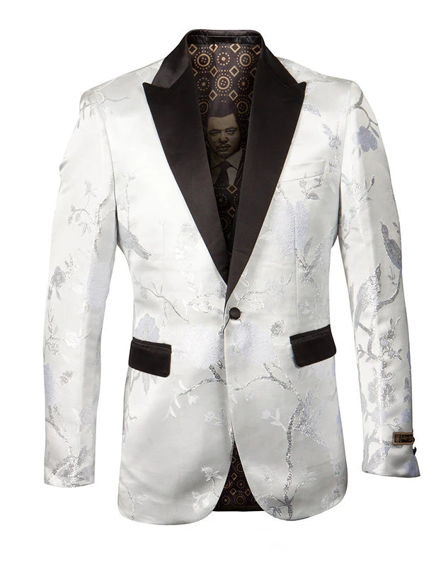 Empire Collection - White And Silver Slim Fit Floral Pattern Sports Coat 3 Empire Collection - White And Silver Slim Fit Floral Pattern Sports Coat
