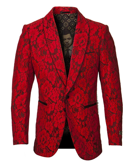 Empire Collection - Red Floral Solid Pattern Sports Coat Slim Fit 3 Empire Collection - Red Floral Solid Pattern Sports Coat Slim Fit