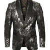 Empire Collection - Black/Silver Floral Pattern Sports Coat Slim Fit -Suit Gold Style Shop ME279H 01s